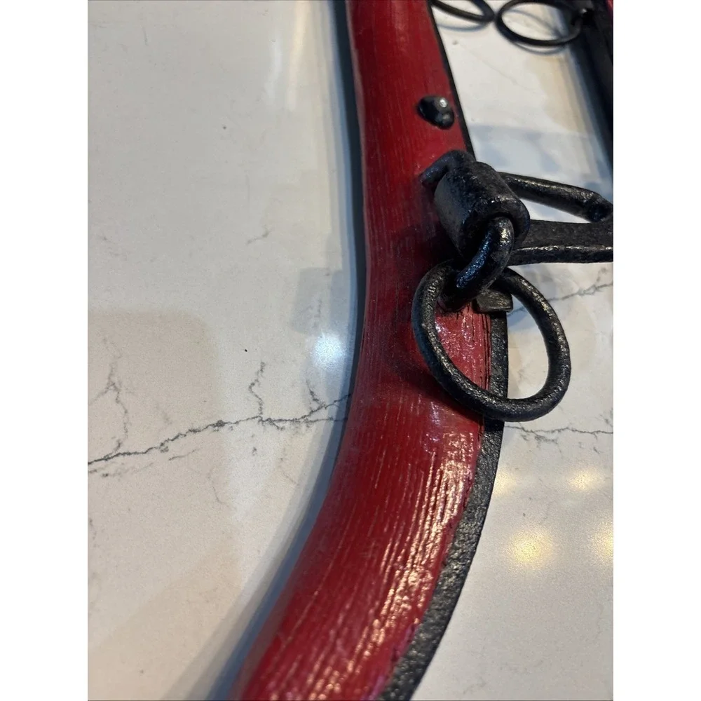 Farm Horse Collar Harness, Red Painted Wood & Metal Hames